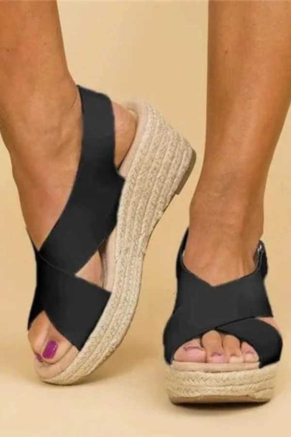 Lightweight women's espadrille wedge sandals with adjustable straps, offering orthopedic comfort for summer travel.