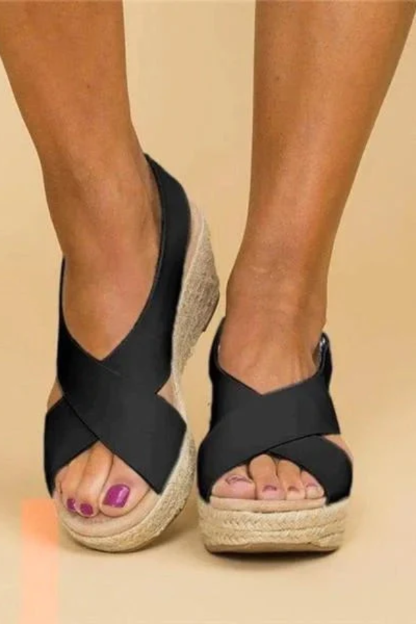Stylish women's espadrille wedge sandals for summer, offering orthopedic support and comfort for casual everyday wear.