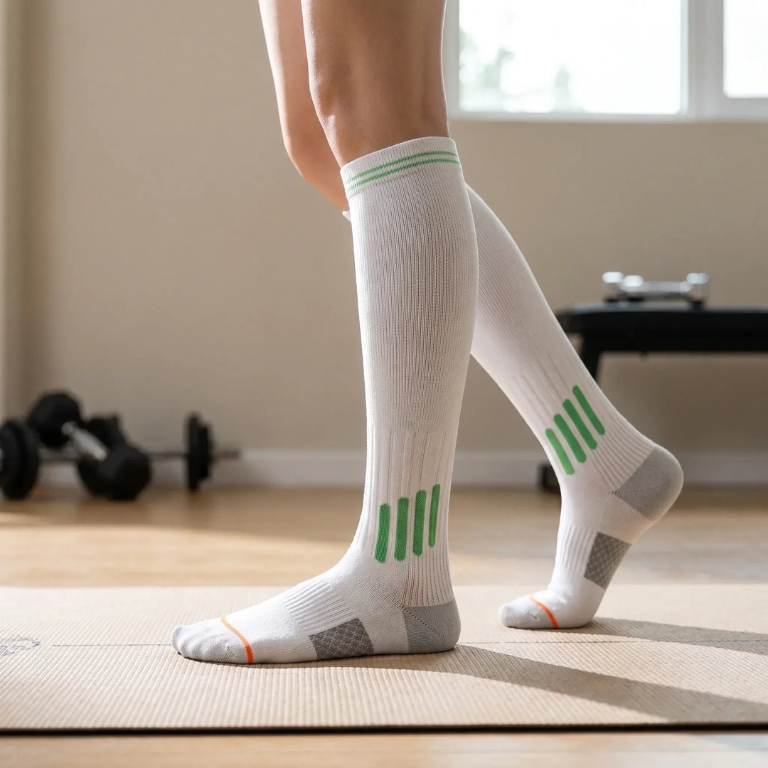 Women's supportive knee-high athletic socks for active performance & training.