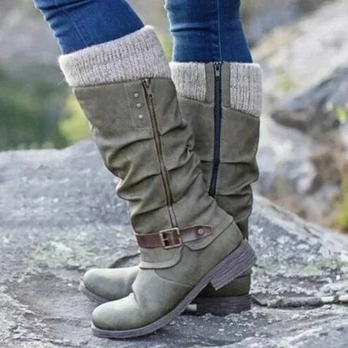 Women's supportive knee-high comfort boots, perfect for all-day wear and walking, offering foot health benefits.