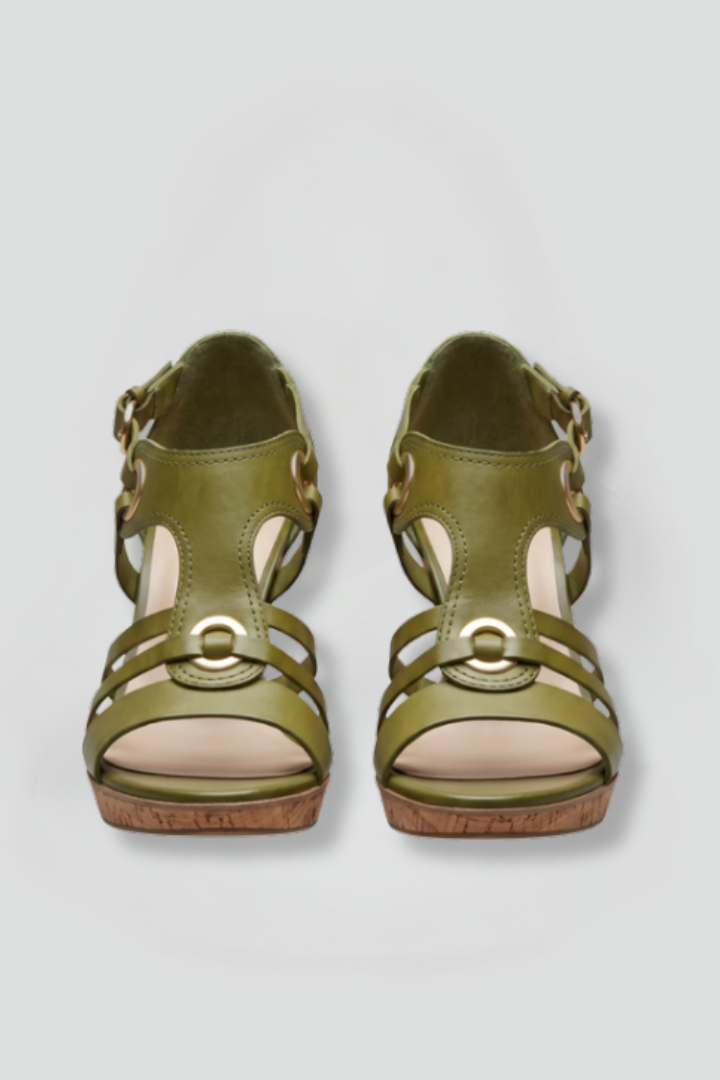 Women's supportive orthopedic mid heel sandals with arch support for all-day comfort.