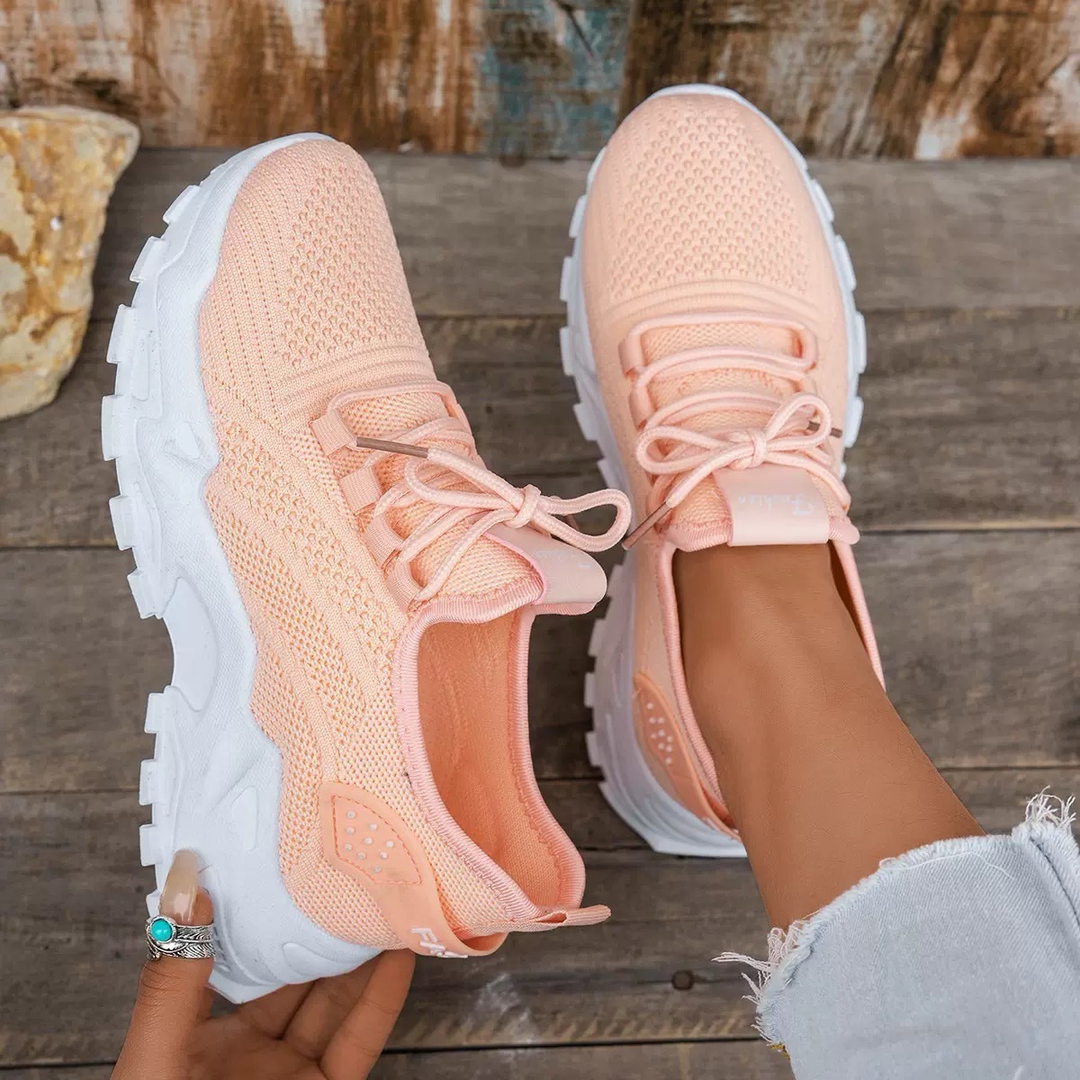 Comfortable women's orthopedic sneakers with laces, ideal for walking, provides excellent arch support.