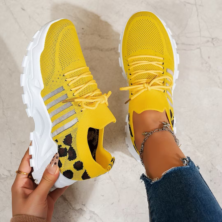 Women's supportive orthopedic walking shoes, lace-up design with cushioned arch support.