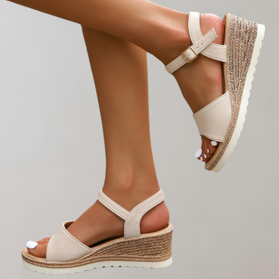 Women's comfortable platform sandals, providing orthopedic support for long summer days, adjustable and stylish footwear.