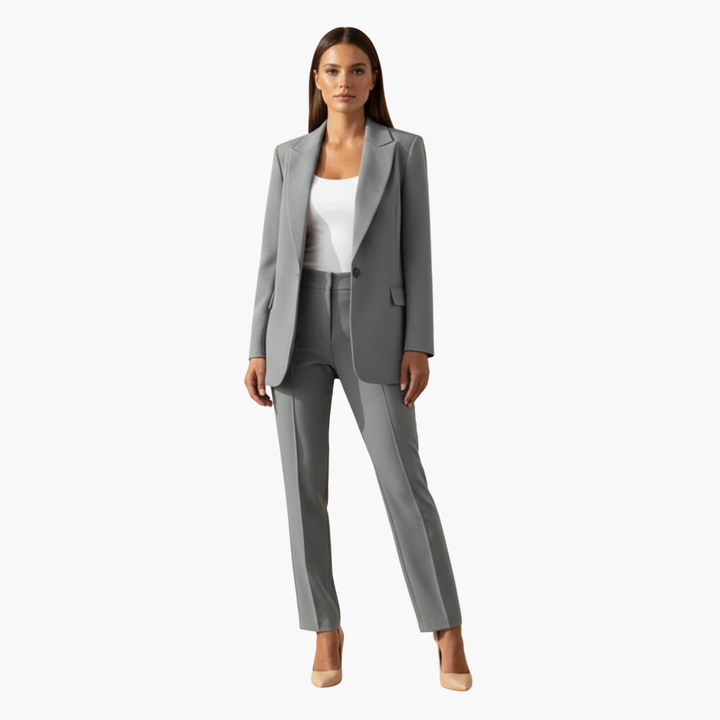 Sophisticated women's tailored suit, a versatile blazer and pants set for elegant formal occasions.