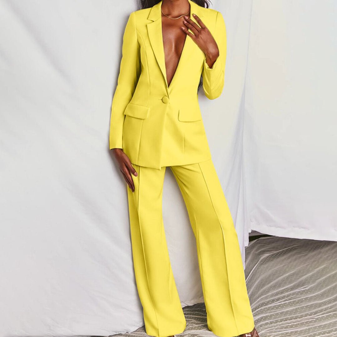 Women's tailored blazer & trousers set, a chic and professional business attire fashion statement.