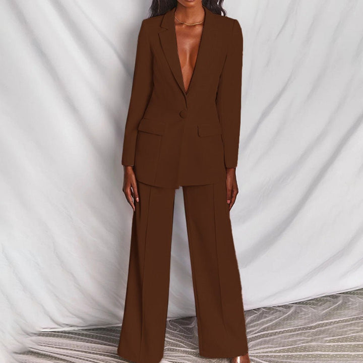 Fashionable women's tailored suit, a chic matching set for business and elegance.