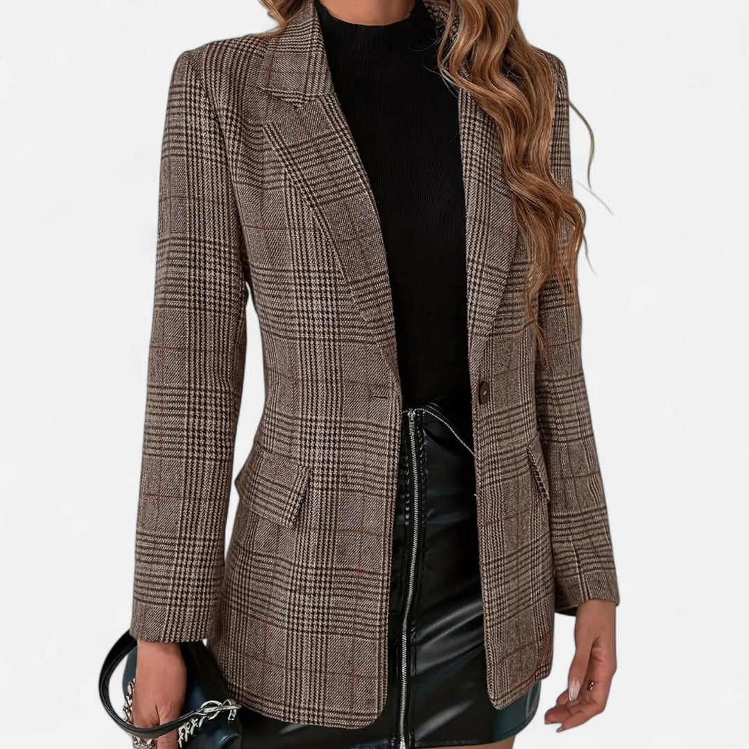 Women's tailored plaid blazer for chic office & evening wear. Professional & versatile fashion outerwear.