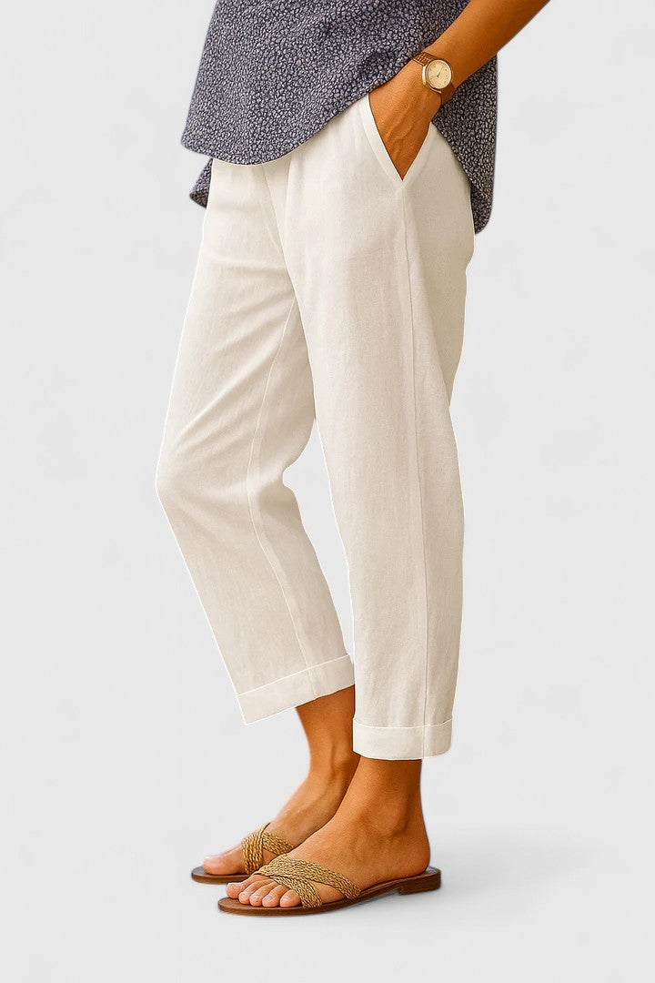 Comfortable women's straight leg ankle pants with tailored cuff, pockets. Versatile for work & everyday elegance.