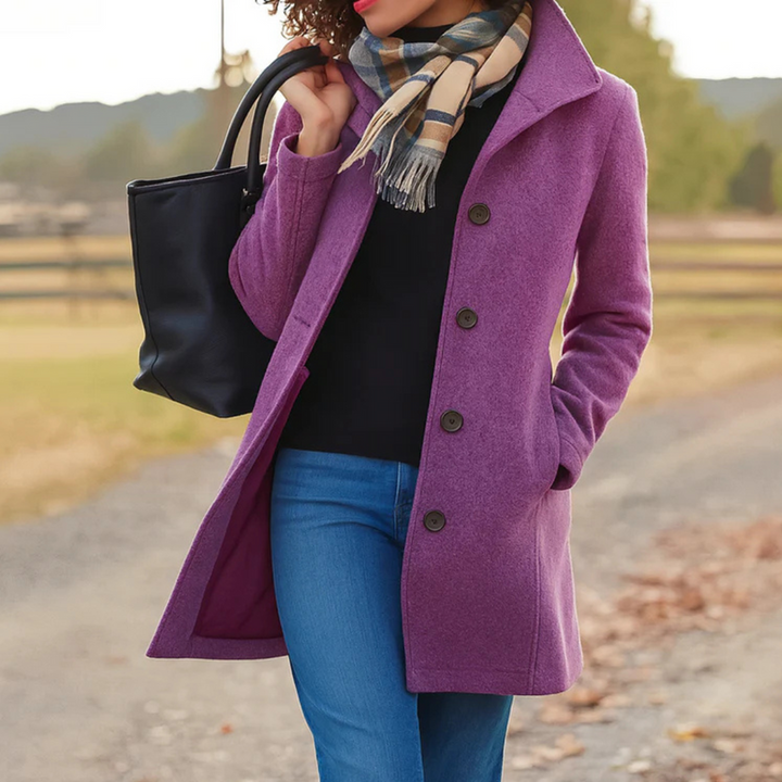 Effortless style with this women's button-up coat. Versatile, elegant, classic fall/winter outerwear.