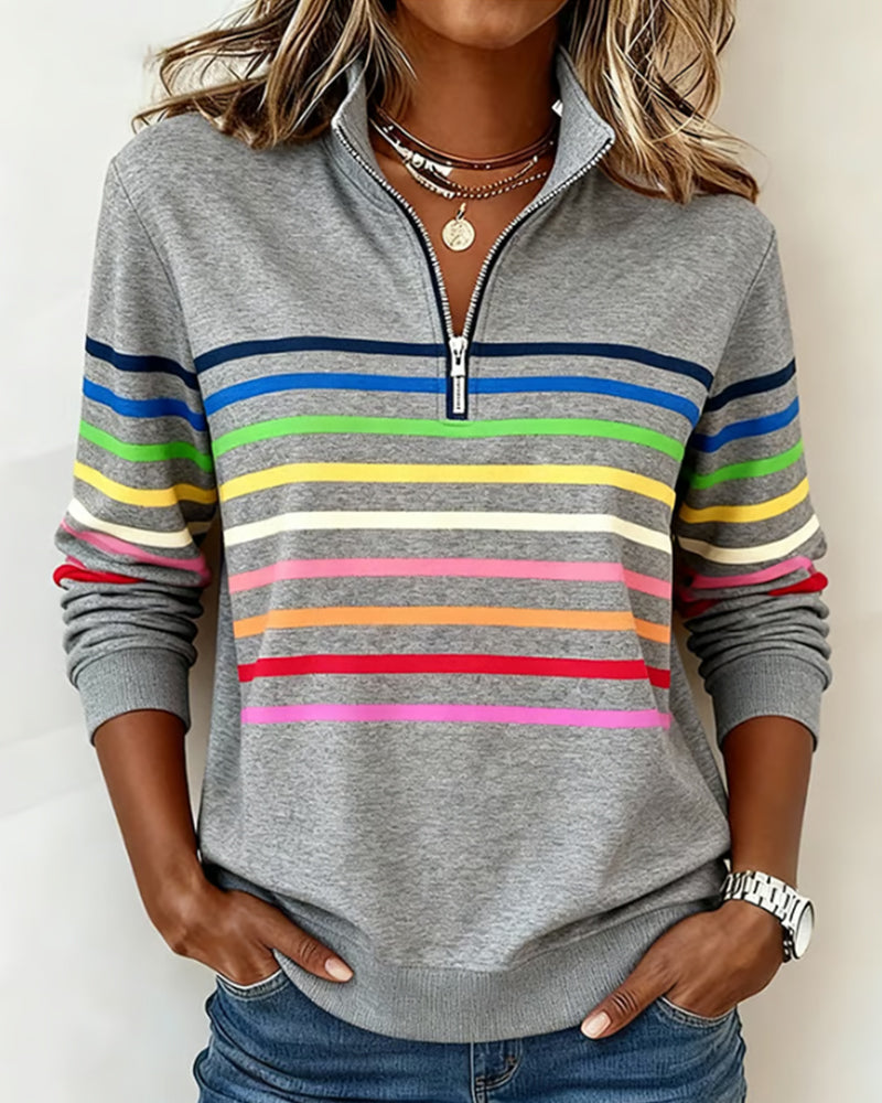 Women's trendy colorful zipper top, perfect for casual everyday comfort. Loose fit design for autumn/spring fashion.