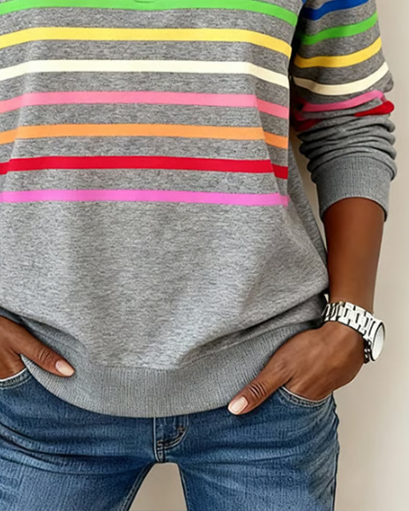 Vibrant colorful women's zipper top. Trendy loose fit blouse, great for spring, autumn & everyday fashion.