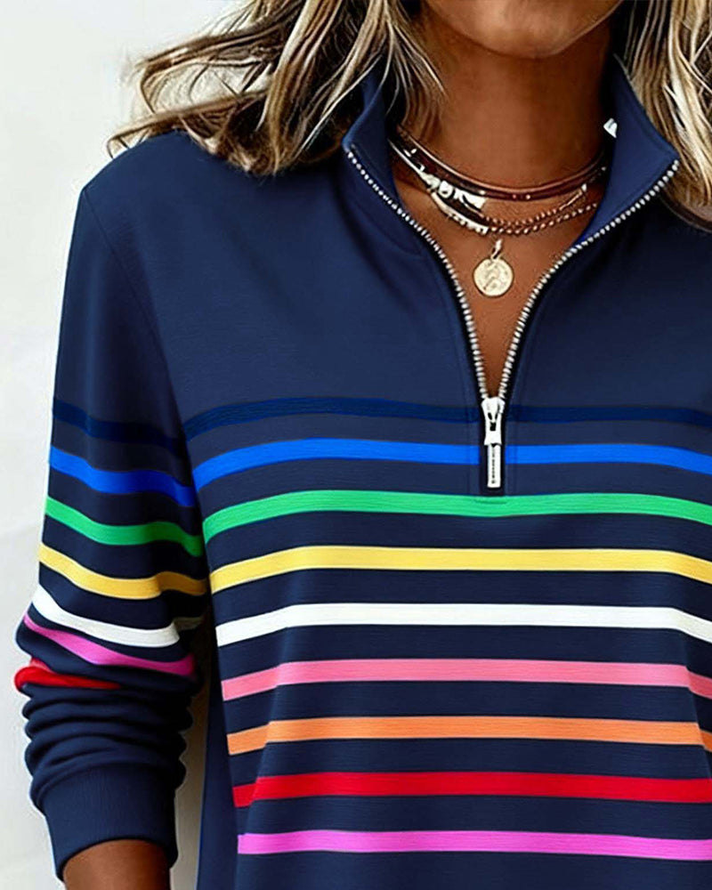 Stylish women's zipper top in a vibrant colorful design. Loose fit, comfortable for spring & autumn fashion.