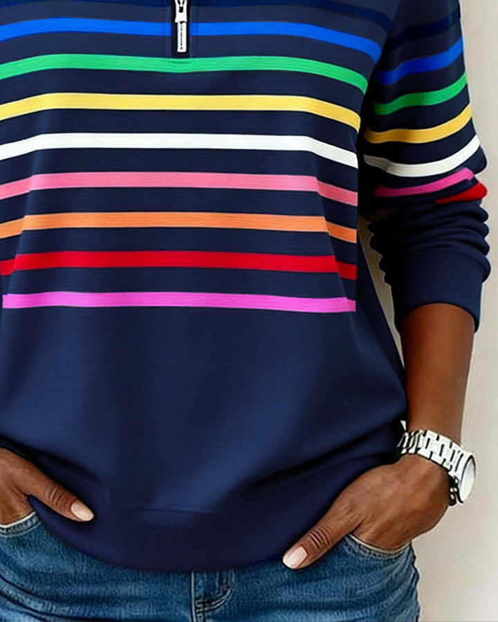 Trendy women's colorful top with zipper detail, offering ultimate comfort for everyday casual fashion.