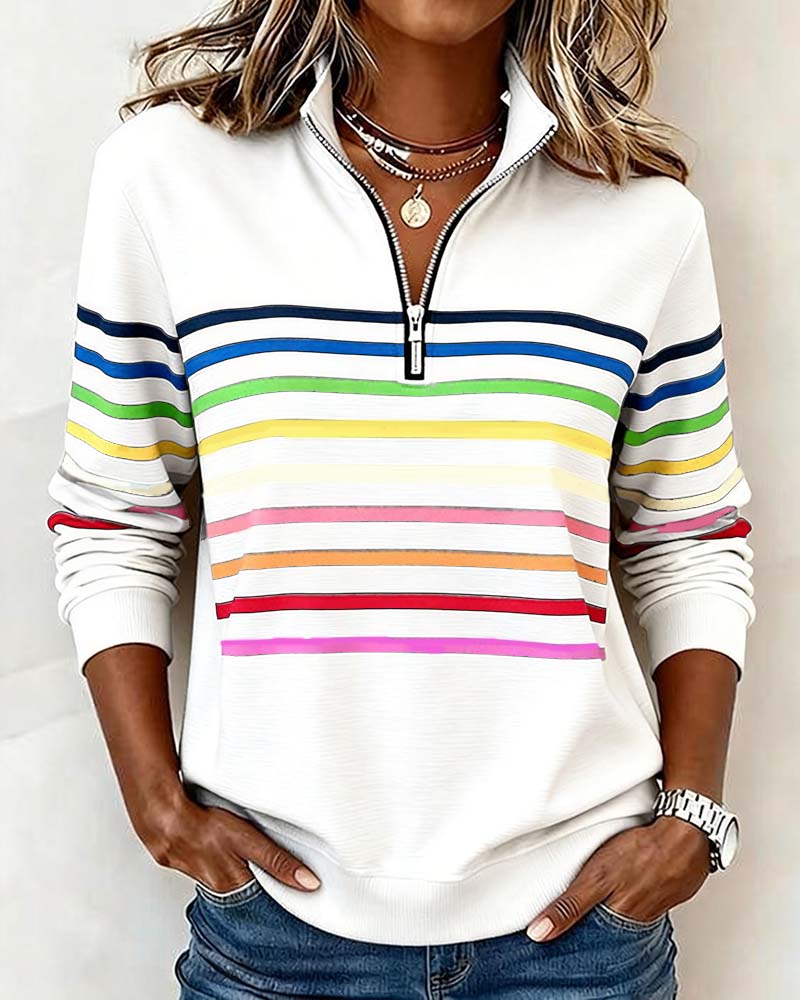 Women's loose fit colorful zipper blouse. A comfortable, trendy top perfect for everyday spring/autumn wear.