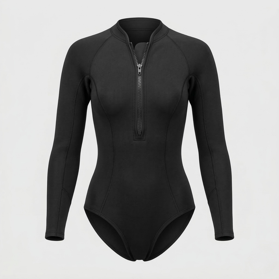 Women's quick-dry tropical long sleeve swimsuit, engineered for supreme comfort and sun protection.