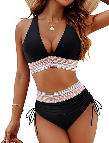 Comfortable women's tummy control high-waisted bikini with supportive push-up top swimwear.