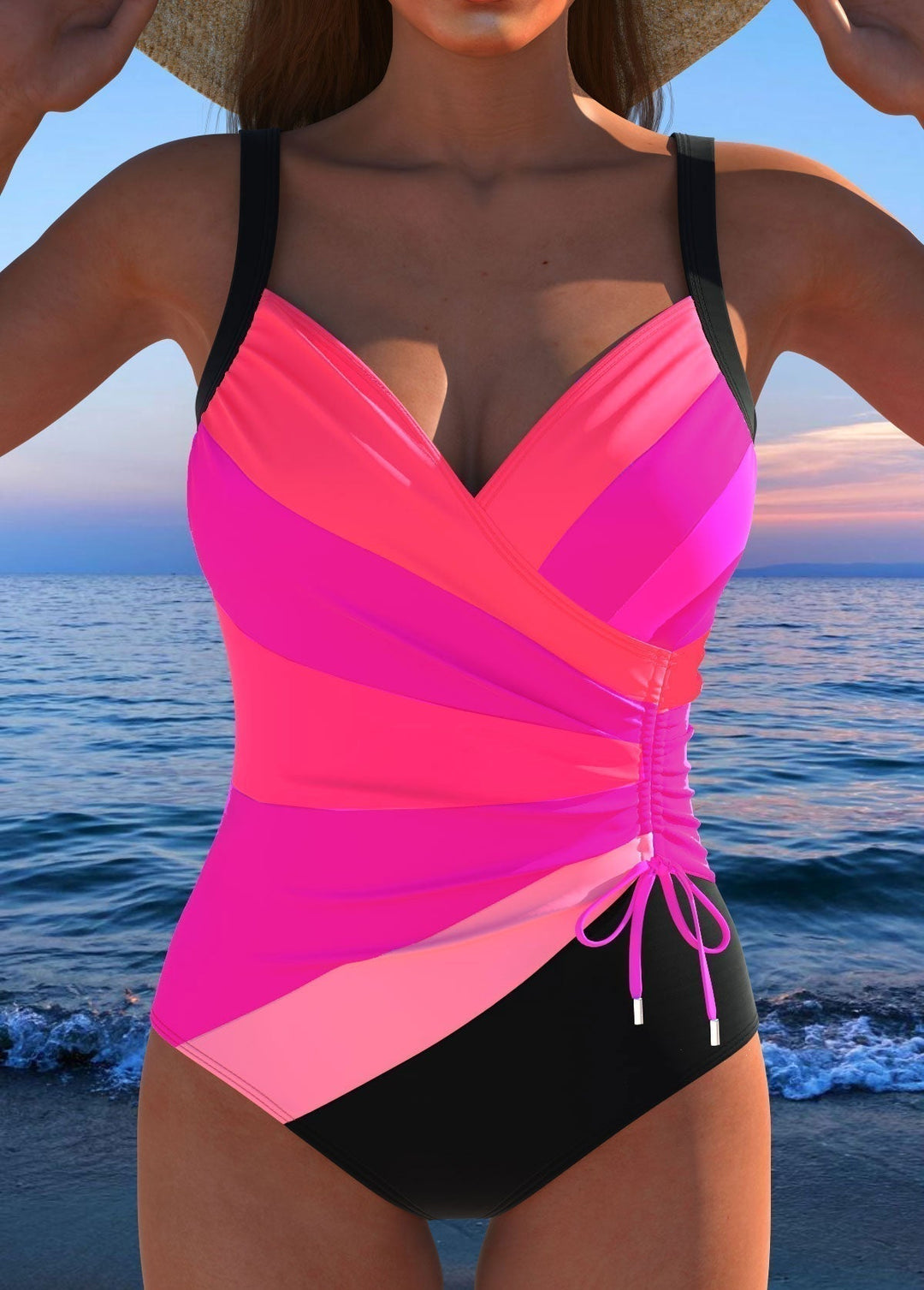 Shape-enhancing women's tummy control swimsuit with a vibrant print.