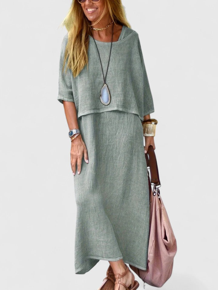 Casual women's set: comfy maxi dress and chic short sleeve top, great for everyday summer wear.