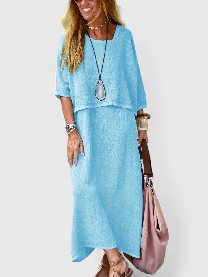 Women's spring/summer two-piece set: comfortable maxi dress & short sleeve top, perfect for any occasion.