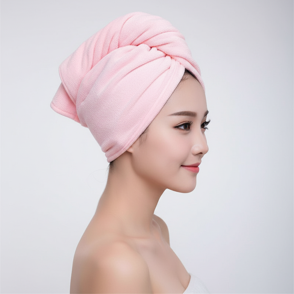 Lightweight microfiber hair wrap for women. Super absorbent, quick dry, and anti-frizz hair care.