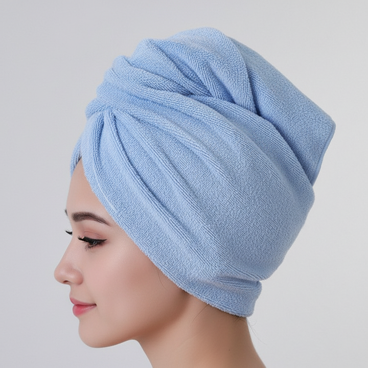 Women's bath hair towel, super absorbent microfiber. Quick dry, lightweight, ideal spa accessory.