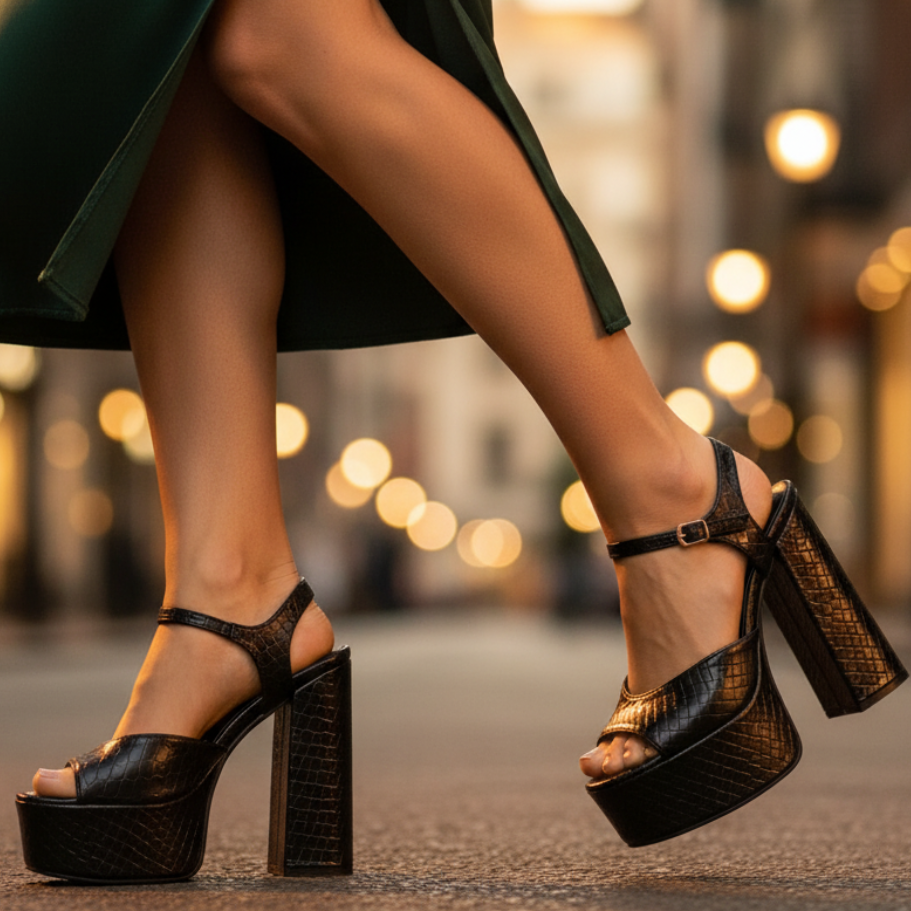 Women's versatile high block heel platform sandals, suitable for parties, evening, and summer fashion.
