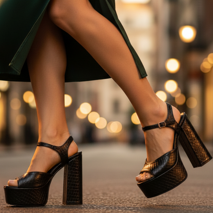 Women's versatile high block heel platform sandals, suitable for parties, evening, and summer fashion.