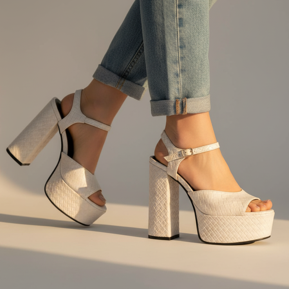 Chunky block heel & platform sandals for women. High heel & buckle strap for elevated style.