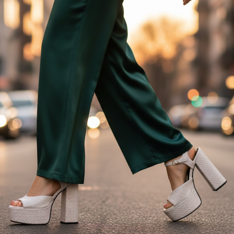 Fashionable women's platform sandals with open toe & high block heel. Ideal for parties & summer.