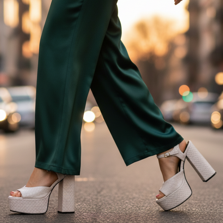 Fashionable women's platform sandals with open toe & high block heel. Ideal for parties & summer.