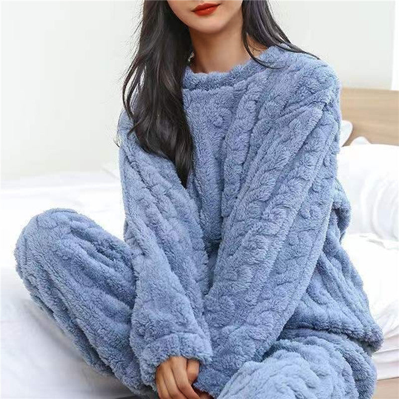 Women's ultra-soft cozy pajama set. Two-piece warm sleepwear for ultimate home comfort & winter relaxation.
