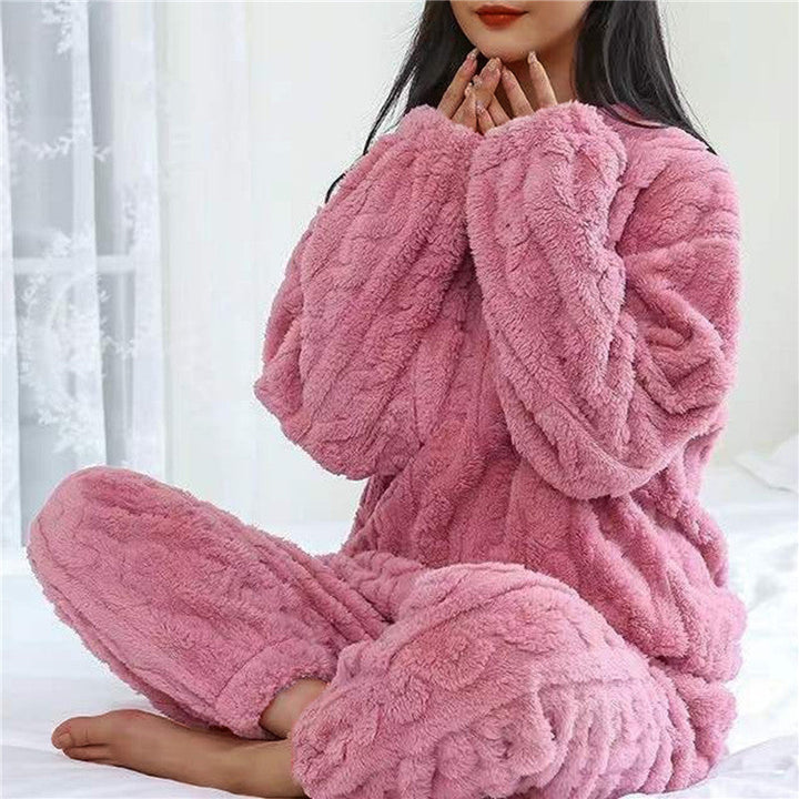 Winter women's pajamas. Ultra-soft cozy two-piece set, warm sleepwear for ultimate comfort & relaxation at home.