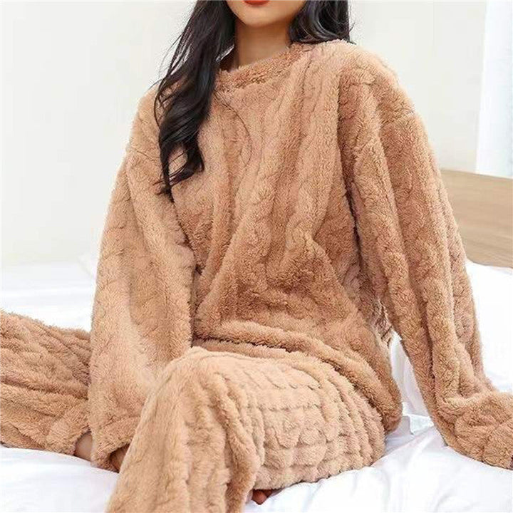 Ultra-soft cozy women's pajama set. Warm two-piece nightwear, perfect for home comfort & relaxing sleep.