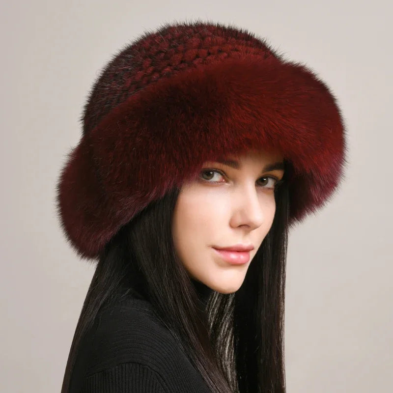 Elegant women's ultra-warm winter hat. Chic headwear for cold weather, a cozy beanie perfect for fall fashion.