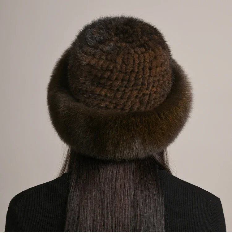 Ultra-warm women's winter hat. Chic, elegant headwear for cold weather. A stylish beanie for fall fashion.