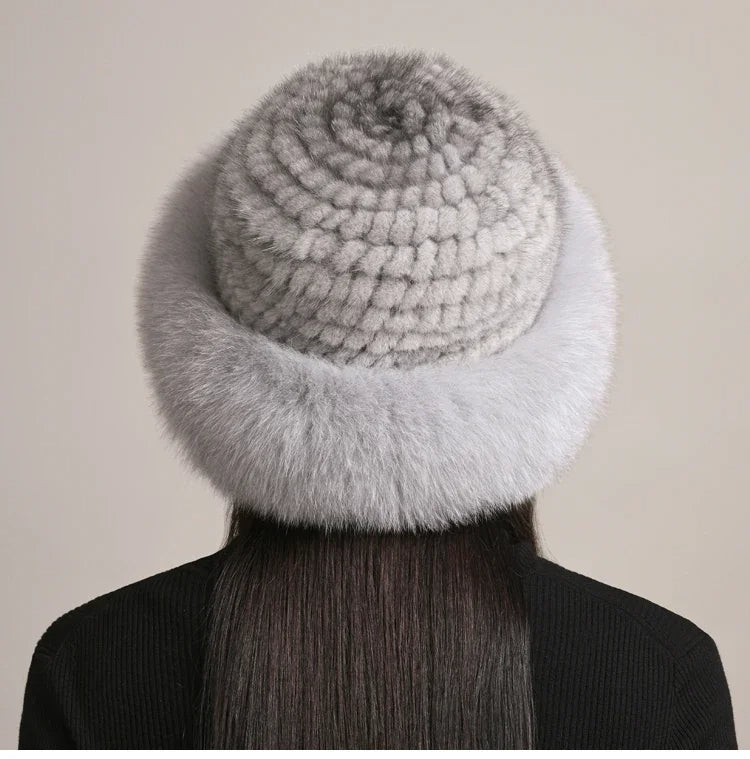 Stylish women's fall & winter hat. Warm, elegant headwear for cold weather. A cozy beanie, luxury fashion accessory.
