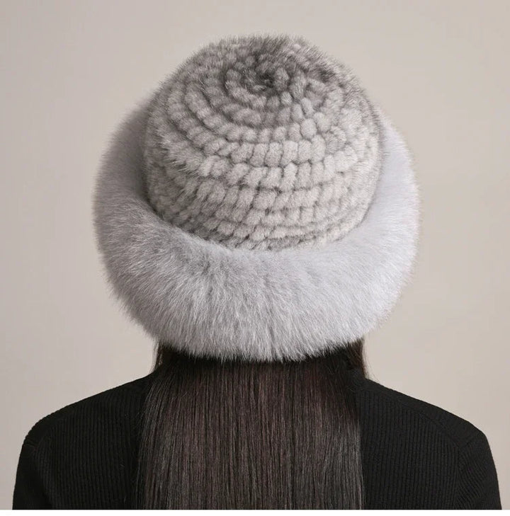 Stylish women's fall & winter hat. Warm, elegant headwear for cold weather. A cozy beanie, luxury fashion accessory.