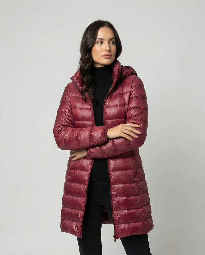 Lightweight women's hooded jacket, insulated for comfort & everyday wear.