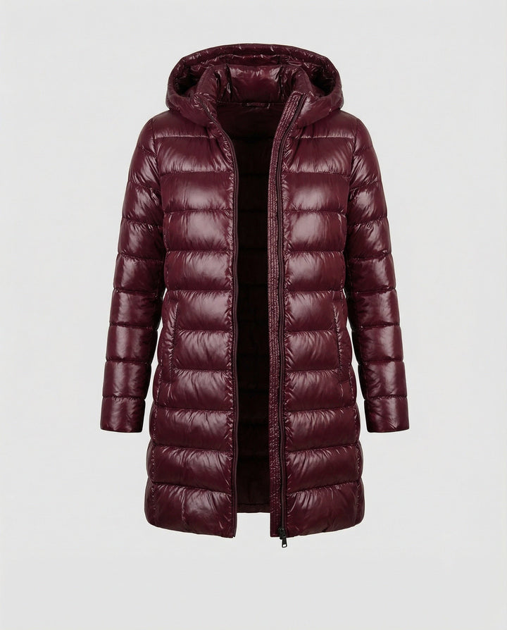 Casual women's ultralight insulated hooded jacket, versatile outerwear.