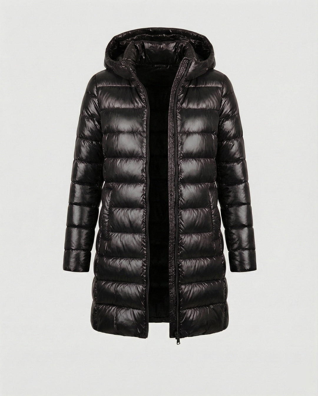 Women's hooded jacket, ultralight & insulated for year-round comfort.