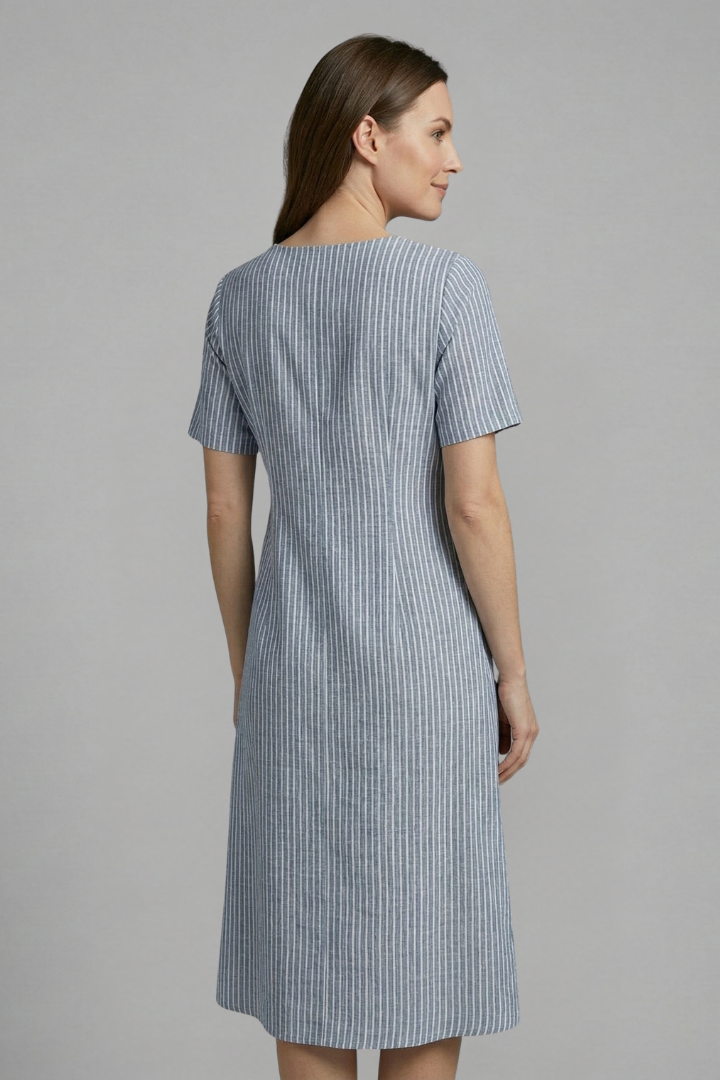 Ladies' elegant V-neck midi dress, featuring stylish button embellishments. Great for everyday or dressier occasions.
