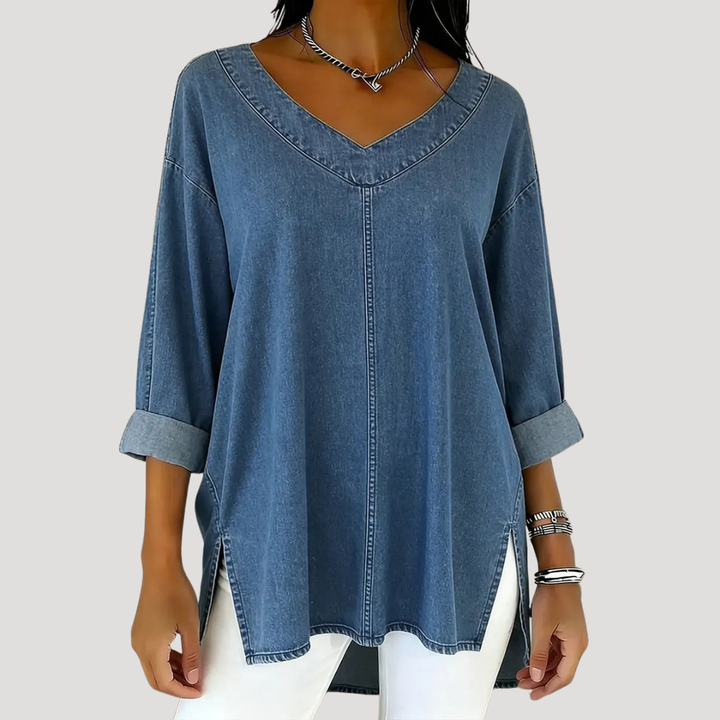 Women's V-Neck Tunic Top with elbow sleeves & relaxed fit. Perfect for casual, everyday wear.