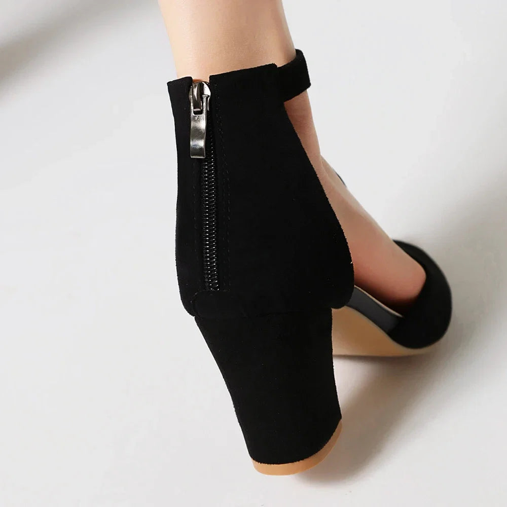 Stable Valdora block heels for women. Comfortable T-strap, open-toe design ensures support for elegant formal wear.