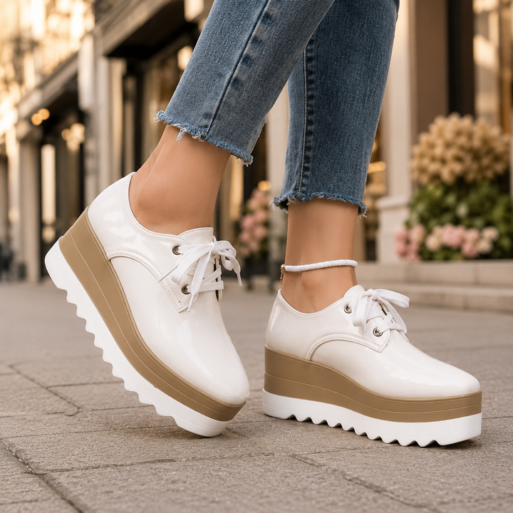 Glossy platform sneakers for women. Verona style, comfortable for walking with orthopedic support.