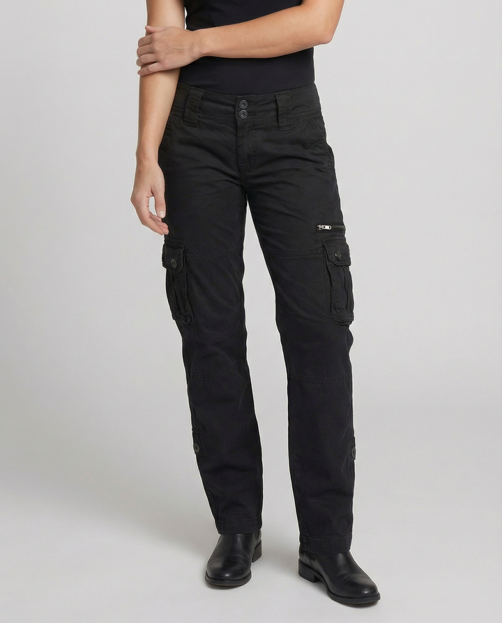 Comfortable women's cargo adventure pants, perfect for travel, outdoor activities, & casual style.