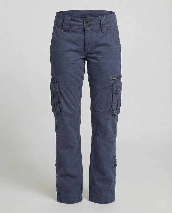 View of women's comfortable cargo pants, highlighting versatile design & practical pockets for travel.