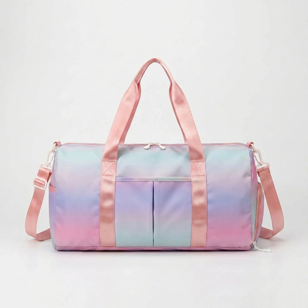 Sleek women's sports duffel bag. Versatile design with separate shoe compartment, ideal for gym workouts and travel.