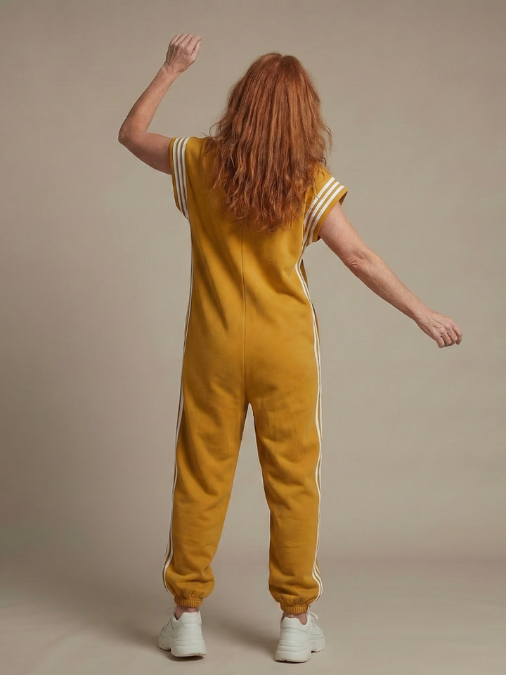 Women's casual striped zip front jumpsuit, designed for effortless style and comfort.