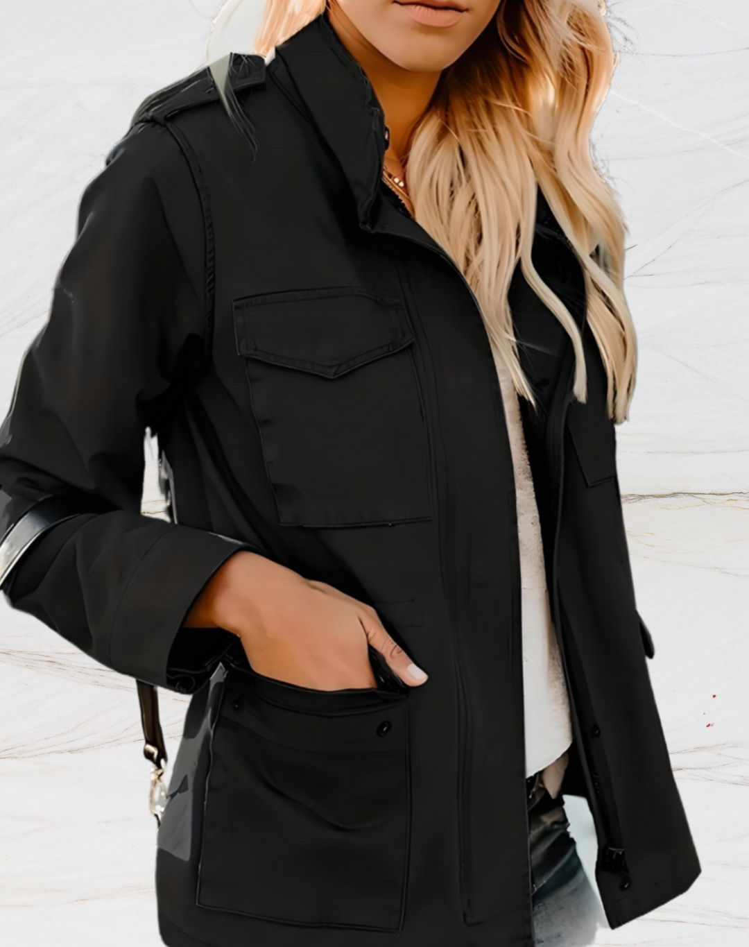 Women's versatile utility jacket with a front zipper, perfect for everyday casual style in fall or spring.